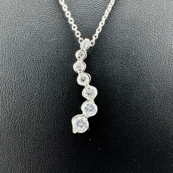 Cubic Zirconia Journey Pendant Graduated Silver Tone Chrome Finish 18" Necklace - Picture 6 of 7
